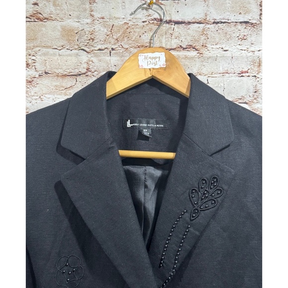 Larry Levine Suits Women's Black Embroidered Floral Linen Blazer Size 8P - Picture 5 of 8